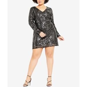 City Chic Women's Trendy Bright Lights Dress Gunmetal Plus Size XS